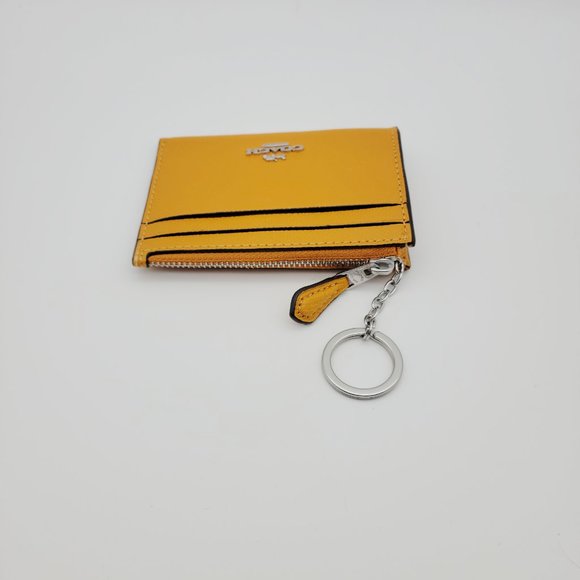 Coach 88250 Crossgrain Leather Mini ID Skinny Wallet Card Case Papaya Key Ring - Picture 4 of 6